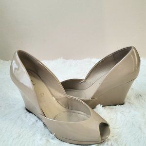 Tan Peep Toe Wedges